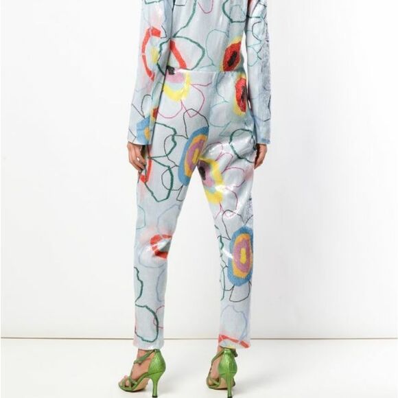 Mira Mikati Jumpsuit Floral Sequin Whimsical Pants Trousers Sz 36 - Picture 3 of 3